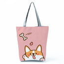 New Lady Tote Bags Black White Cute Cat Printed Fabric Eco Handbag High Capacity Shopping Office Reusable Casual Shoulder Bag