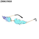 2022 Neue Mode Feuer Flamme Sonnenbrille Damen Herren Marken-Design Randlose Wellen-Brille Luxus Trend Schmale Sonnenbrille Streetwear