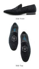 Hanmce 2025 New Design Fashion Velvet Material Slip On Luxury Hand Made Smoking Men Shoes