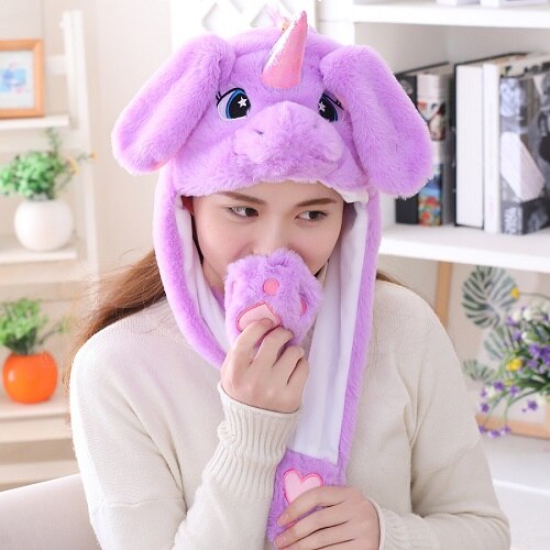 Animal Cartoon Unicorn Girls Unicorn Hat Winter Women Hats Plush Moving Rabbit Ears Hat Children&