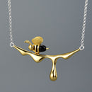 Lotus Fun Real 925 Sterling Silver Handmade Designer Fine Jewelry 18K Gold Bee and Dripping Honey  Jewelry Set for Women Gift
