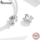 bamoer S925 Silver Wedding Day Pumpkin Car Metal Charm fit Original Snake Bracelet Crown with Heart Beads Jewelry Making BSC270