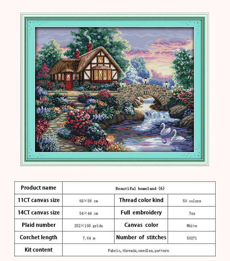 Leisurely Cabin House Scenery Patterns Counted 11CT 14CT Cross Stitch Sets DIY Cross-stitch Kit Embroidery Needlework Home Decor