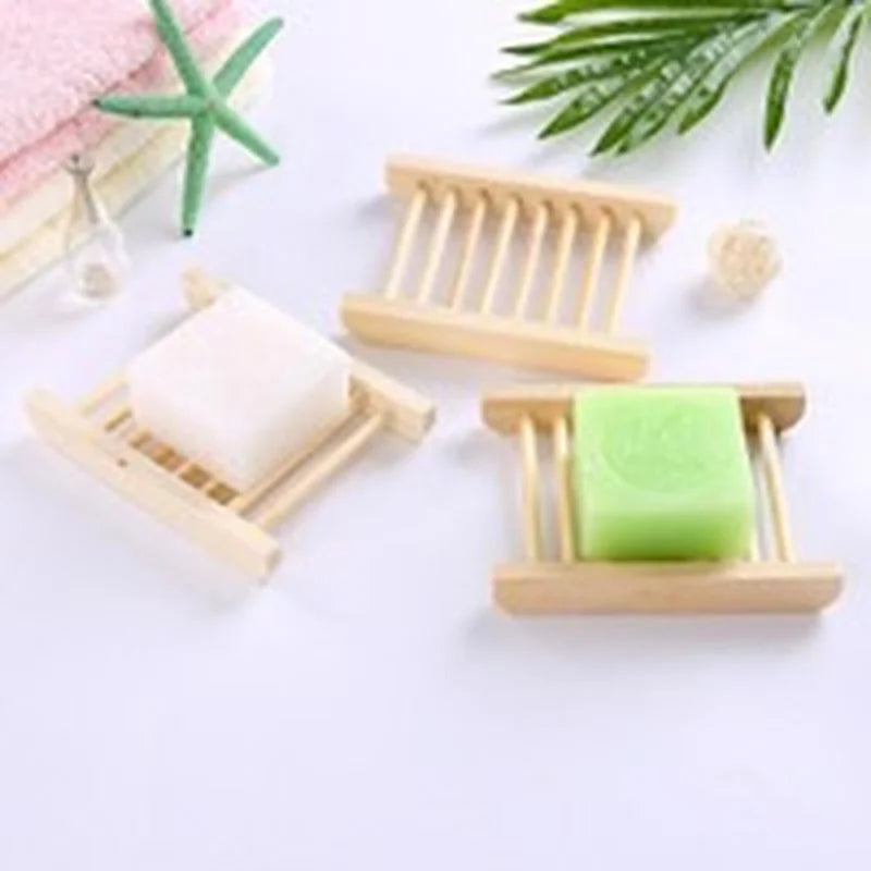 6Pcs Natural Bamboo Wood Bathroom Shower Soap Tray Dish Storage Holder Plate