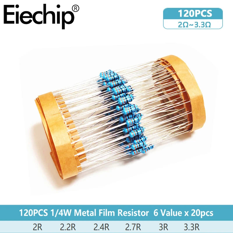 1/4W resistor set diy electron kit,0.25W Metal film Resistors set Car Airbag repair resistor 2 ohm 2.2 ohm 2.4 ohm 2.7 ohm 3 ohm