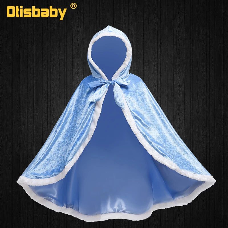 Children Snow Queen Anna&Elsa Girls Velvet Cloak Hooded Christmas Fairy Cinderella Rapunzel Aurora Belle Princess Dress Up Cape