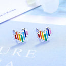 Neu eingetroffen: Süße Regenbogenherz-Ohrstecker für Damen und Mädchen, Emaille, winzig, 925er Sterlingsilber, modisch, fein, Bijoux