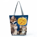 New Lady Tote Bags Black White Cute Cat Printed Fabric Eco Handbag High Capacity Shopping Office Reusable Casual Shoulder Bag