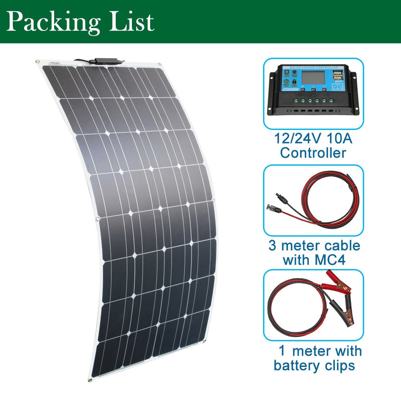 300w solar panel kit 200w 100w 12V 24V monocrystalline flexible solar panels for solar battery charger cell home system kits