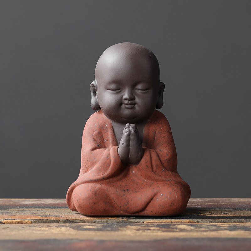 VILEAD 9cm Buddha Statues Small Monk Buddhism Figurines Tea Pet Statuette Feng Shui Ceramic Home Club Geomantic Decoration