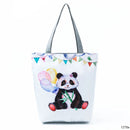 New Lady Tote Bags Black White Cute Cat Printed Fabric Eco Handbag High Capacity Shopping Office Reusable Casual Shoulder Bag