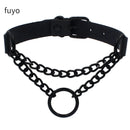 Punk Black Bell Lock PU Leather Necklaces for Women Cosplay Rock Geometry Rivet Collar Choker Necklaces Festival Jewelry