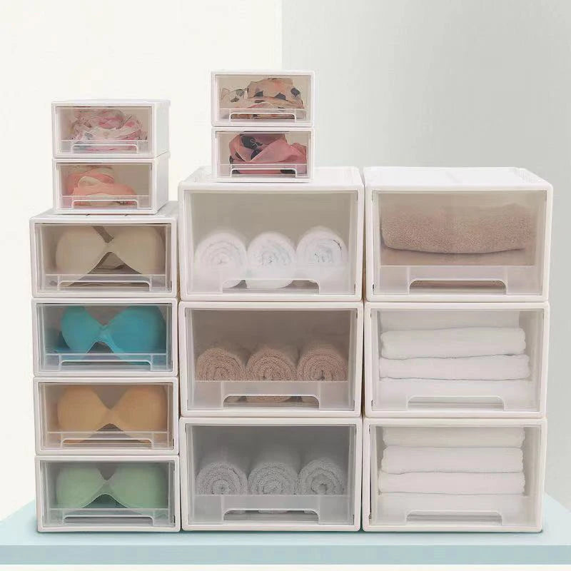 Stackable Clothes Storage Box with Drawer Type Plastic Container Underwear Bra Saves Home Wardrobe Space Organizer Boxs