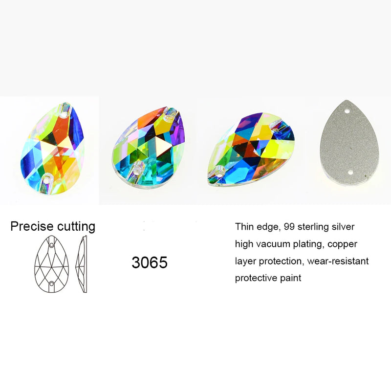 Teardrop Flatback Sew On Crystal AB Strass K5 Glass Sewing Rhinestone Glitter Gems Beads For Clothes Dress Decoration