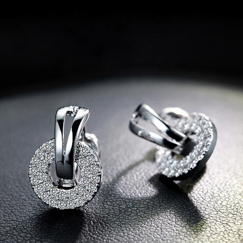 New Fashion Round&Square AAA Zircon Pendant Hoop Earrings 925 Sterling Silver Fine Rhinestones Drop Women Gift Jewelry Eardrop