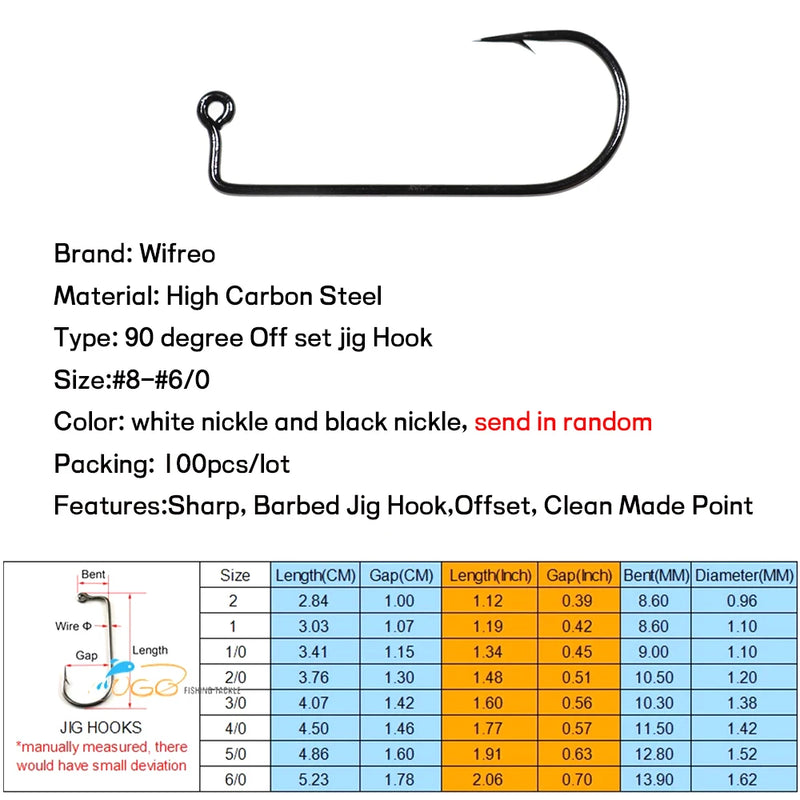 100PCS  Aberdeen Offset Jig Hook High Carbon Steel 90 Degree Shank Bent Saltwater Jig Hooks 8 6 4 2 1 1/0 2/0 3/0 4/0 5/0 6/0