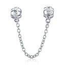 BISAER 925 Sterling Silver Safety Chain Collection Heart Star Charms  Silicone Bead Fit Women Bracelet Fine Jewelry Accessories