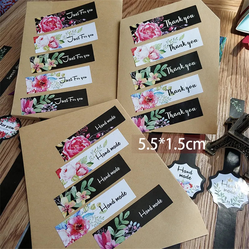 100pcs/lot Round Flower Square just fory you thank you Self-adhesive sealing hand made Gift Bag Decorate Stickers