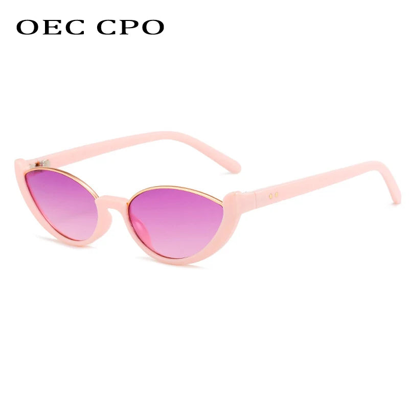 OEC CPO Small Frames Cat Eye Sunglasses Women Rivet Vintage Shades Sun Glasses Female Fashion Eyeglasses Retro Eyewear UV400