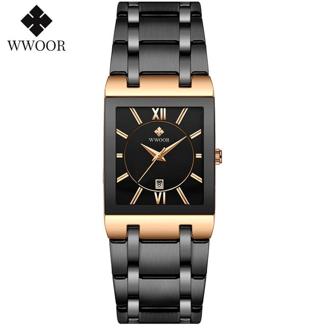 WWOOR Ladies Watch Top Brand Japanese Quartz Watches Square Black Gold Watch Stainless Steel Waterproof Fashion Women Wristwatch