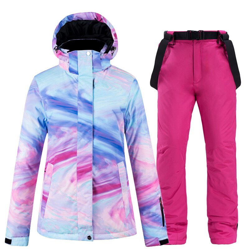 New Warm Colorful Ski Suit Women Waterproof Windproof Skiing and Snowboarding Jacket Pants Set Female Outdoor Snow Costumes