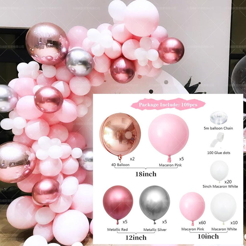 109pcs Pink Chrome Rose Gold Balloon Arch Garland 4D Ballon  Wedding Birthyday Baby Shower Party Background Decor Globos Kids To