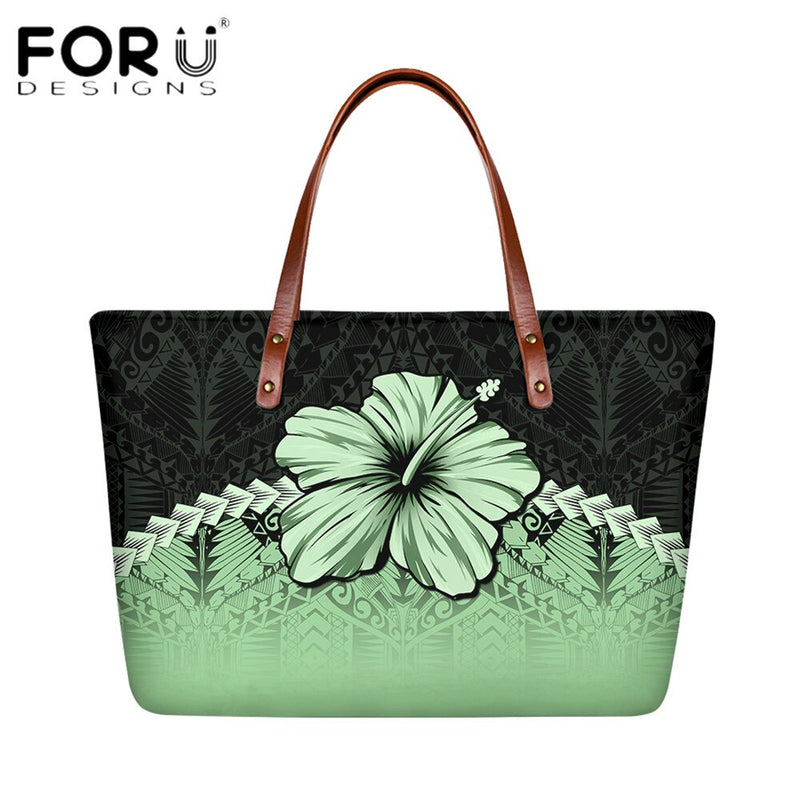 FORUDESIGNS High Quality Women Handbag Polynesian Pattern Hibiscus Flower Printing Personal Luxury Female Shoulder Bolsas