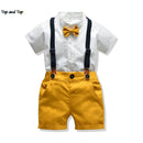 Top and Top Baby Boy Clothing Sets Infants Newborn Boy Clothes Shorts Sleeve Tops+Overalls 2PCS Outfits Summer Bebes Clothing