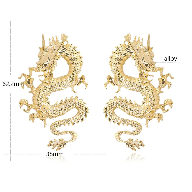 Female Alloy Dragon Earring Europe Jewelry Personality Pendant Unique Design Geometric Female Exaggerated Temperament Earrings