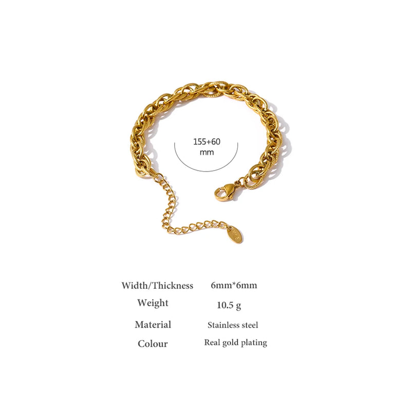 Yhpup Stainless Steel Chain Bracelet Women Metal Golden 18 K Plated Charm Summer Jewelry Waterproof Accessories Bijoux Femme