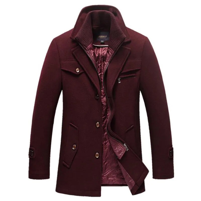 Mens Woolen Coat Autumn Winter Cotton Thicken Wool Blends Jacket Coats High Quality Male Tops Windproof Warm Trench Overcoats