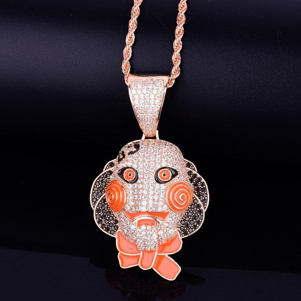 Skull Pendant Necklace Gold Color Ice Cubic Zircon Men's Hip Hop Rock Jewelry