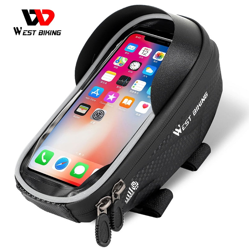 WEST BIKING Waterproof Bike Bag Frame High Sensitive Touch Screen 6.0inch Phone Case Cycling Bag Front Top Tube MTB Bicycle Bags