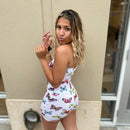 Summer Sexy Off Shoulder Butterfly Print Romper Women Fashion Slim Short Jumpsuit Rompers Sleeveless Bodysuit Strapless Romper