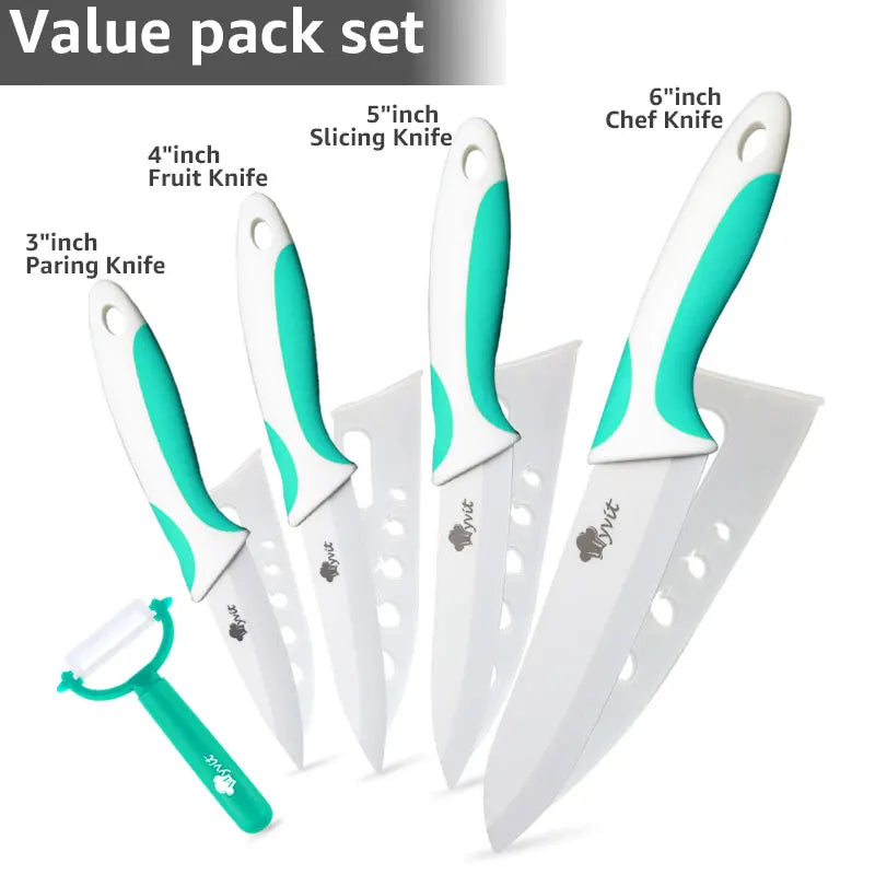Ceramic Knife Kitchen Knives Holder Chef Slicing Utility Paring Knife White Blade 3 4 5 6 inch + Stand + Peeler Cooking Set