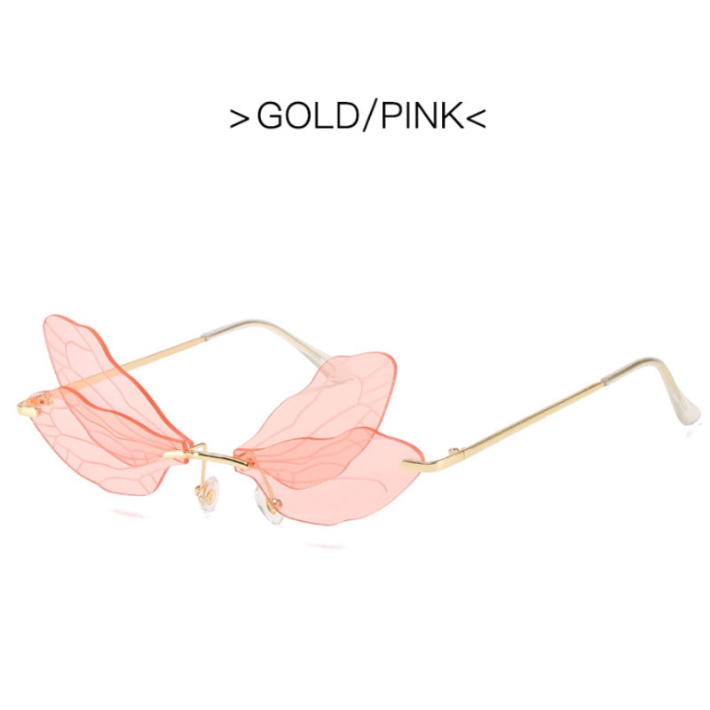 2022 Vintage Dragonfly Wings Sunglasses Fashion Rimless Women Clear Lens Eyewear Men Pink Sun Glasses UV400 Eyewear Female