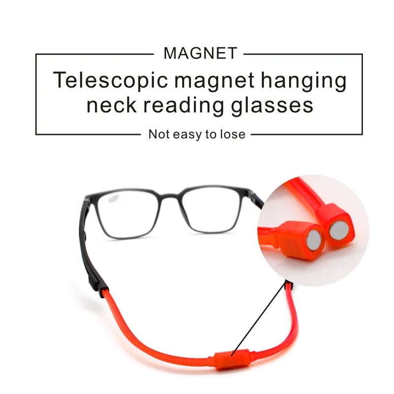 IENJOY Magnetic Reading Glasses Folding Square Adjustable Hanging Neck Presbyopia Eyewear Women Diopter Reader Eyeglasses Men
