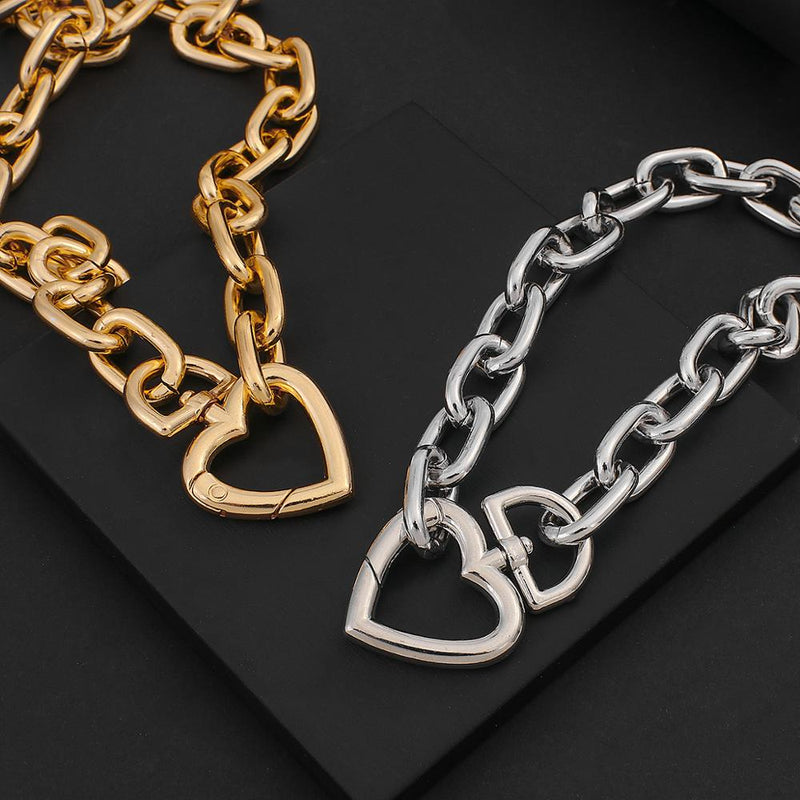 AENSOA Fashion Gold Color Necklace for Women Bijoux Heart Choker Long Heart Pendants Necklaces 2020 Geometric Vintage Jewelry