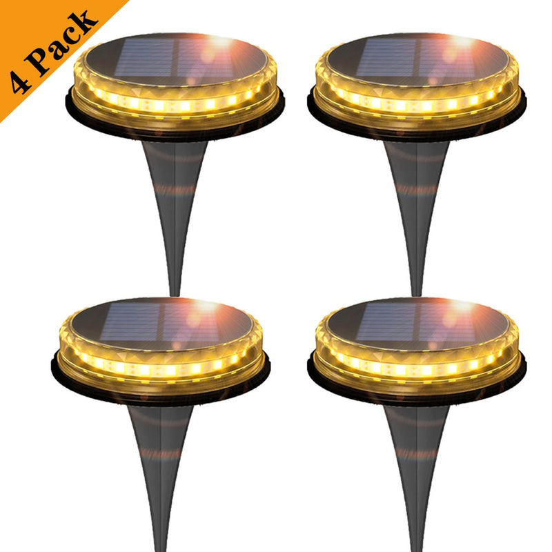 4PCS Solar Powered Disk Lights 17LED Solar Pathway Lights Outdoor Waterproof Garden Landscape Lighting for Yard Deck Patio