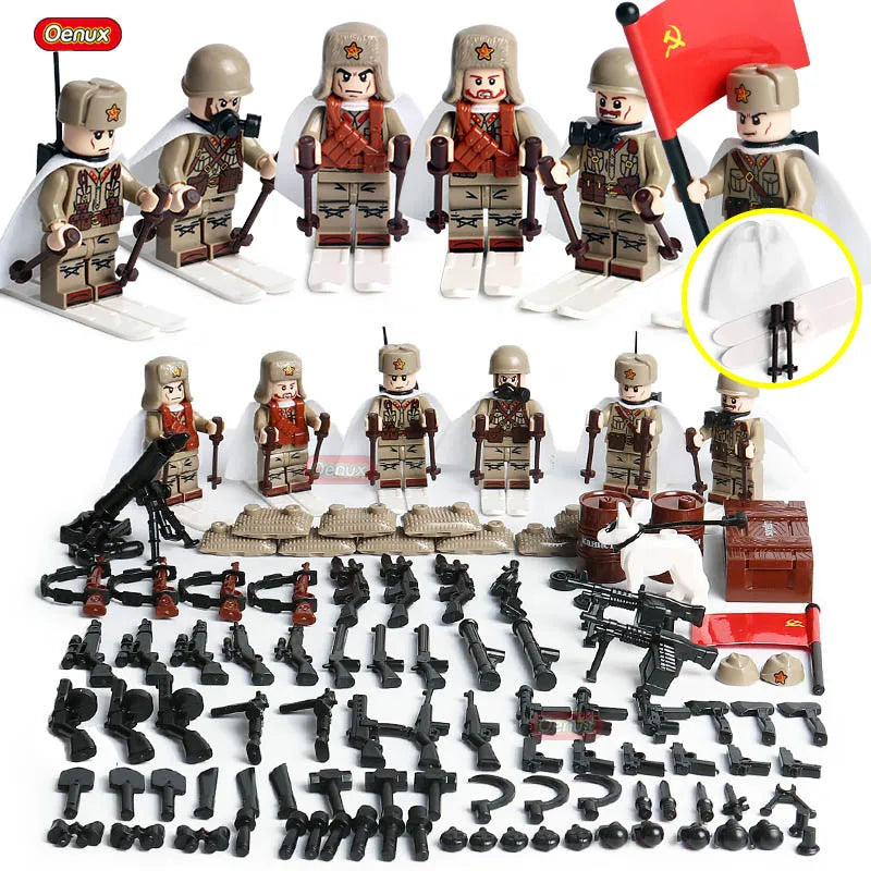 New WW2 Mini Soviet Russian Army Soldiers Figures Military Small Building Block The Battle Of Kursk Military Block Brick MOC Toy