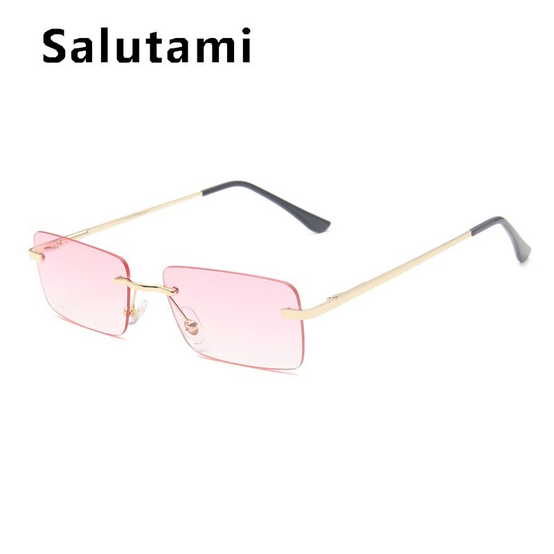 Rimless Alloy Small Square Sunglasses For Women Vintage Ins Hot Gradient Clear Sun Glasses Female Uv400 Shades Hip Hop Eyewear