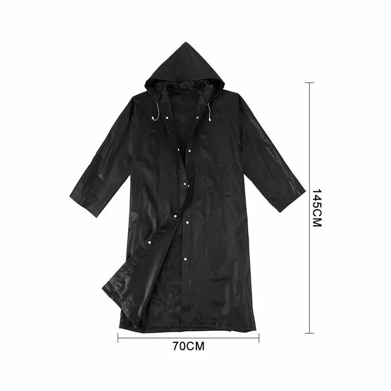 Adults Long Raincoat Men Women Outdoor Hiking Travel Rainwear EVA Cloth Hoodie Long Rain Waterproof with Hat Buttons Slicker