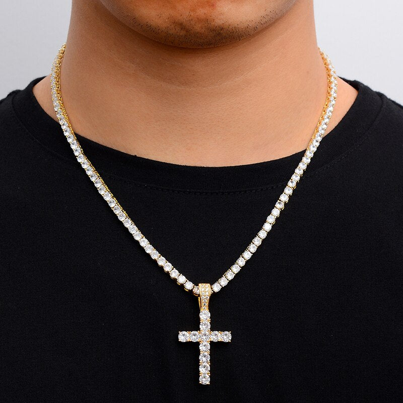 D&Z Hip Hop Gold/Silver Color Cross Pendant Necklace Micro Pave AAAA+ Cubic Zirconia Egyptian Style Necklace