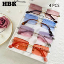 HBK Blue Rimless Sunglasses Women 2021 Retro Style Small Rectangle Gold Red Metal Chain Sun Glasses Square Frameless For Men