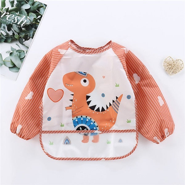 Baby Kids Toddler Long Sleeve Waterproof Eating Smock Feeding Bib Apron Pocket Baby Bandana Bibs Baby Self Feeding Bib