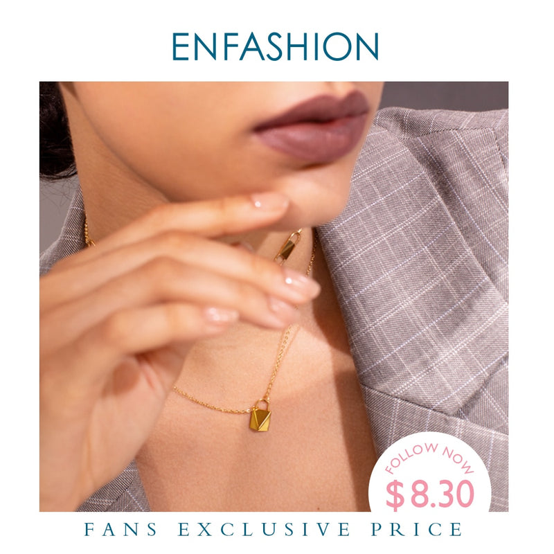 ENFASHION Cute Lock Choker Necklace Women Gold Color Stainless Steel Geometric Femme Pendant Necklaces Fashion Jewelry P193038