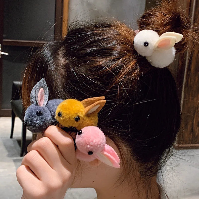 Korean Children's Hair Clips Cute Rabbit Elastic Hair Rubber Bands Winter Plush Bunny Hairpins Headband Girls Hair Accessories