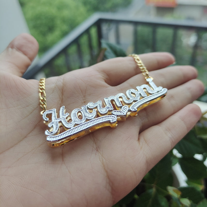 DODOAI Custom Necklace Double Gold plated Nameplate 3D Necklace Personalized Necklaces Choker Women Figaro Chain Name Necklace