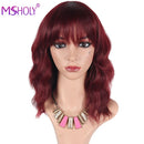 Curly Bob Wig With Bangs Synthetic Red Burgundy Pink Blonde Purple Wig Cosplay Short Bob Natural Wavy Hair Wigs For Women Msholy