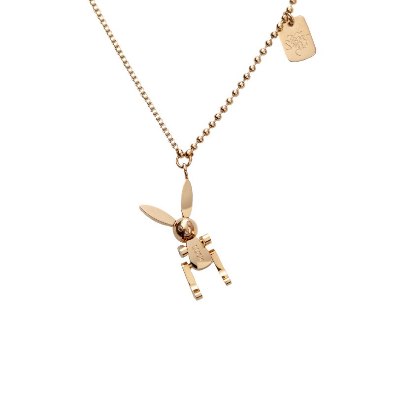 YUN RUO Lucky Mobile Rabbit Pendant Necklace Yellow Gold Color 316 L Titanium Steel Jewelry Woman Gift Never Fade Hypoallergenic